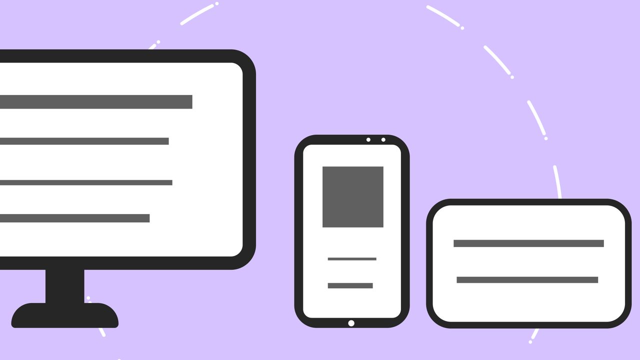 Icônes vectorielles modernes représentant un téléphone à proximité d’un écran d’ordinateur et une carte bancaire avec des lignes grises sur fond violet